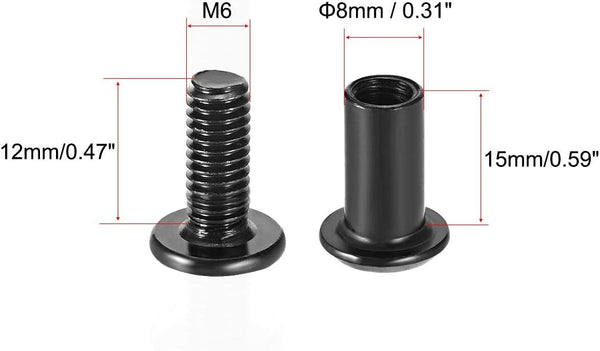 Screw Post Male M6x12mm Belt Buckle Binding Bolts, 10 Sets, Fit for 5/16"(8mm) Hole Dia, Carbon Steel Black Leather