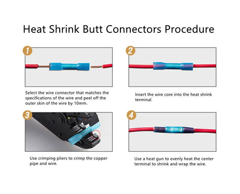 DINGYUAN Heat Shrink Butt Wire Connectors, 100PCS 22-16 AWG Red Waterproof & Insulated Electrical Wire Connectors