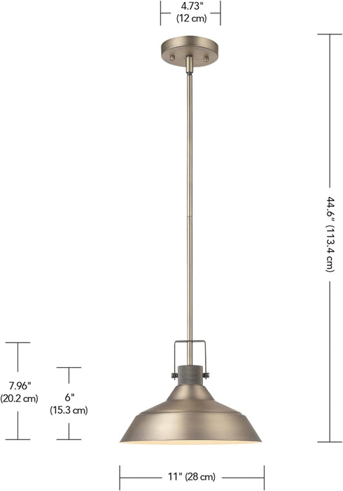 65475 1-Light GLOBE Electric Pendant Light Fixture, Matte Brass, Textured Socket, Dining Room Fixture, Kitchen Island