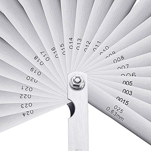Stainless Steel Feeler Gauge, Dual Marked Metric and Imperial Measuring Tool (26 Blades)