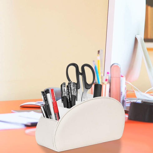 SITHON Remote Control Holder with 5 Compartments, PU Leather Caddy Desktop Organizer for TV, DVD, Blu-Ray, Media Player