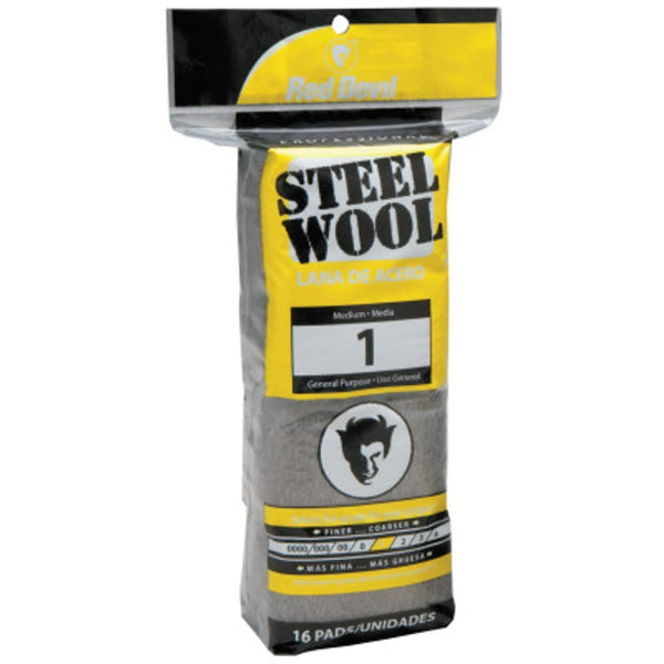 Red Devil 0314 Steel Wool, 1 Medium, Pack of 16, Gray