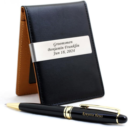 DENVER GIFT Set Personalized Pen & Money Clip Wallet with Engraving Elegant Ballpoint Pen with Refill and Gift Box