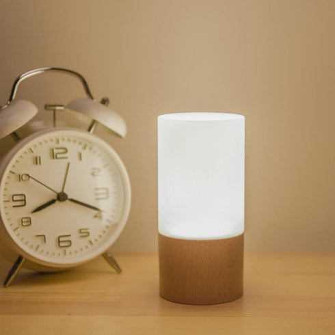Uonlytech Japanese Style Solid Beech Wood LED Desk Lamp, USB Powered RGB Color Changing Decorative Bedside Night Light