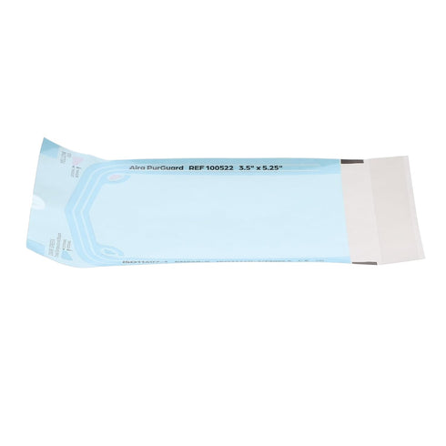 100522 3.50" 5.25" 200/Bx Aira PurGuard Self-Sealing Sterilization Pouches X Paper/Blue Film