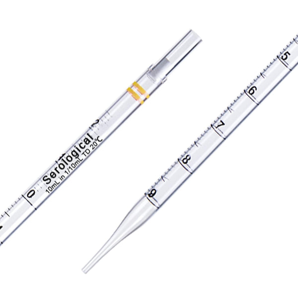 Polystyrene 10ml Serological Pipettes, Pack of 100 Individually Wrapped Sterile Plastic Graduated Pipettes