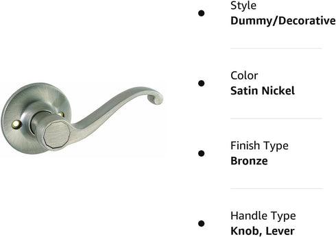 Design House 781815 Satin Nickel Scroll Door Lever, Dummy/Decorative