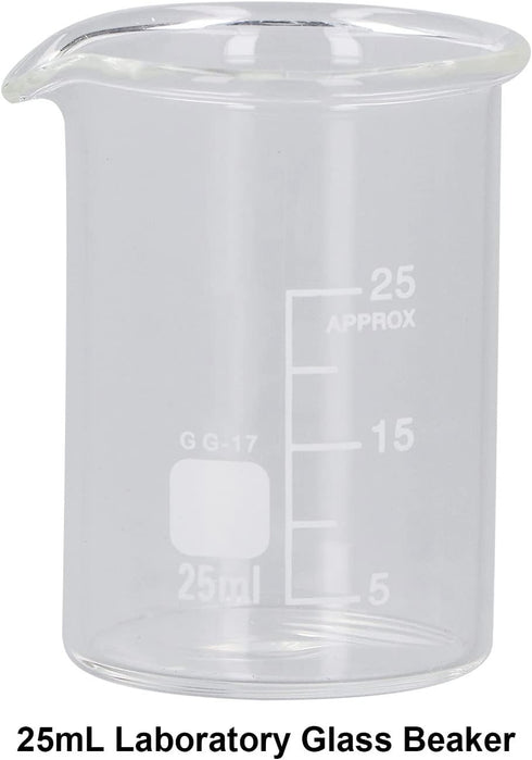 10PCS Glass Beakers Set, 25mL Graduated Measuring Beaker, Thick Walled Experiment Beaker Cups with Scale