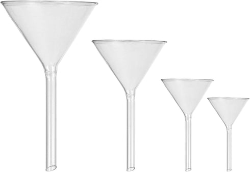 Hemobllo Chemistry Powder Funnel Glass Funnel Set, Short Stem Labware for 45mm, 50mm, 75mm, 100mm (4pcs)