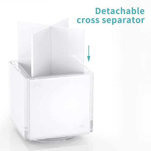 HIIMIEI Acrylic Rotating Pen Holder - Desk Organizer with Picture Frame for 4 Family Photos (White)