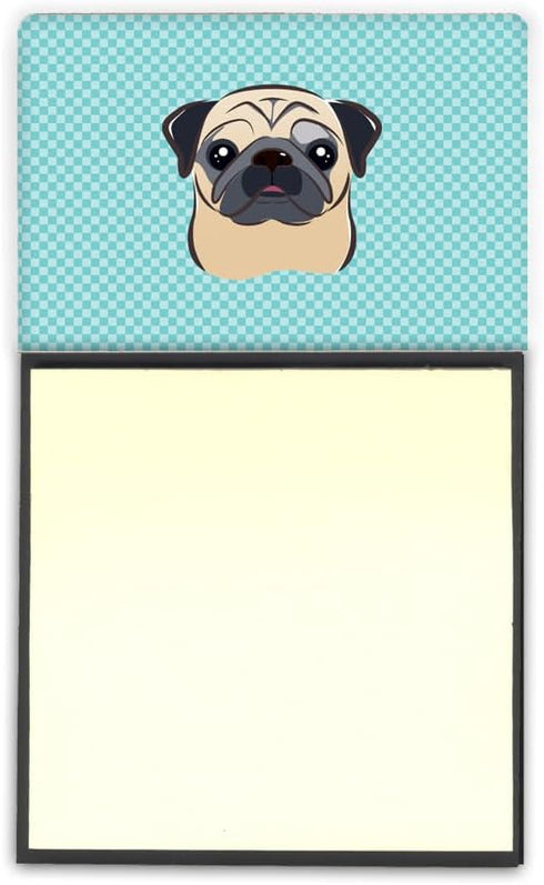 Carolines Treasures Checkerboard Blue Fawn Pug Sticky Note Holder, Large Multicolor