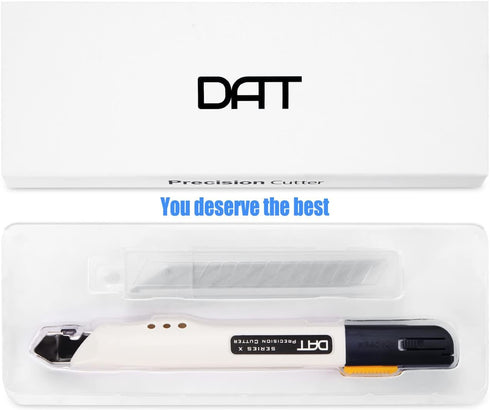 Utility Knife, DAT Series-X Portable Box Cutter with Fine Point Arts and Crafts Blade, 10 Blade Pieces (White)
