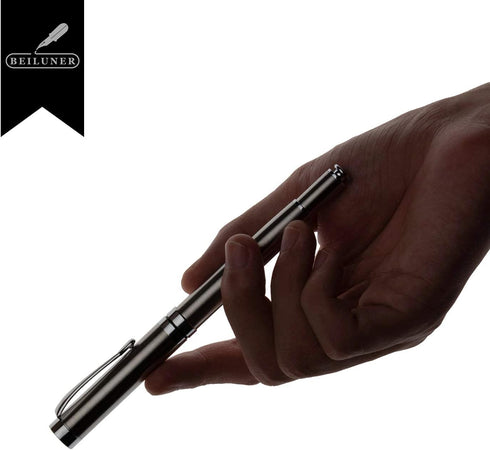 BEILUNER Silver Ballpoint Pens, Stainless Steel Body, Smooth Writing Experience, Dishwasher Safe Gift Box with Refill