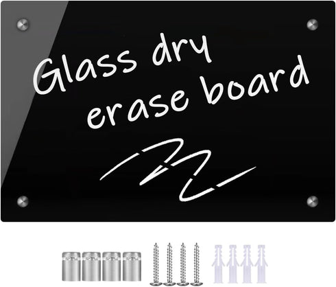 Black Glass Dry Erase Whiteboard, 8" x 12" Frameless Board for Home, School, Office - Black Surface (Glass BB-BK-2030)