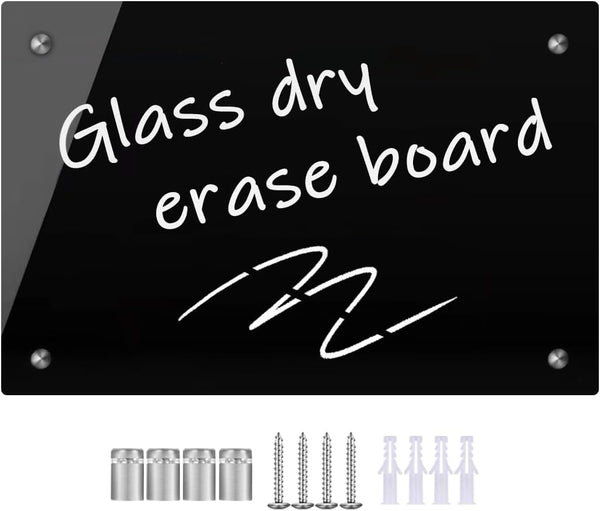Black Glass Dry Erase Whiteboard, 8" x 12" Frameless Board for Home, School, Office - Black Surface (Glass BB-BK-2030)
