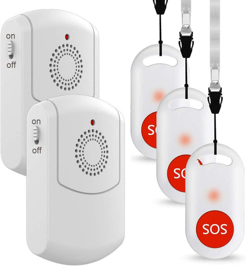 Caregiver Pager Wireless Call Button System, Personal Alert Panic Button for Home with Portable Pager (2 Receiver + 3