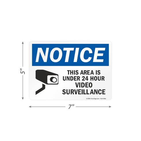 SmartSign (Pack of 4) 5 x 7 inch “Notice - This Area Is Under 24 Hour Video Surveillance” Sticker Labels, USA-Made