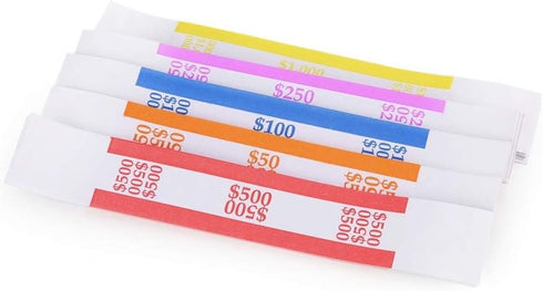 L LIKED Pack of 250 Currency Band Bundles, Self Sealing Currency Straps, Money Bill Wrappers (50 of Each)