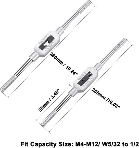uxcell Adjustable Tap Wrench Handle, for Metric M4-M12 W5/32-1/2 Taps, Thread Tap Holder Reamer Hand Tapping Tool for Machinist Repair, Tool Steel Handle with Chrome Plated by uxcell