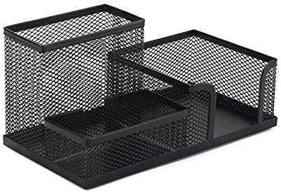 Metal Mesh Black Office Accessory Desk Organizer Tray Holder with 3 Compartments for Pens and Pencils