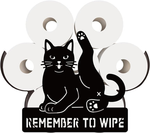 8 WADORN Black Cat Metal Toilet Paper Holder, Remember to Wipe Cat Decorative Metal Toilet Paper Storage for Extra