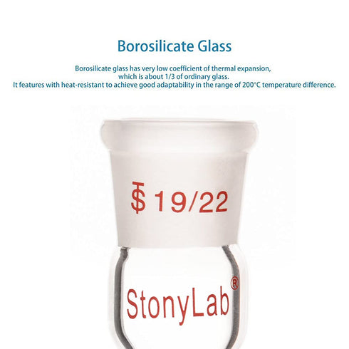 StonyLab Glass Straight Inlet Adapter with 19/22 Female Glass Joint and 8mm ID Hose Connection
