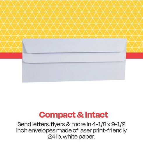 School Smart Self-Seal Envelopes, Number 10, 24 lb, White, Pack of 50