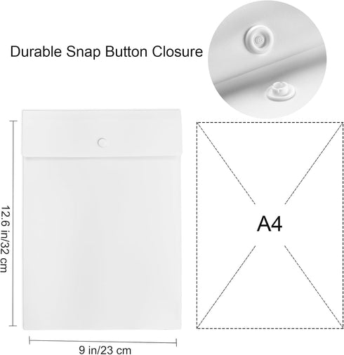 VANRA Vertical File Folders - Poly Filing Envelope Plastic Project Folder with Snap Button Closure for A4 Letter Size