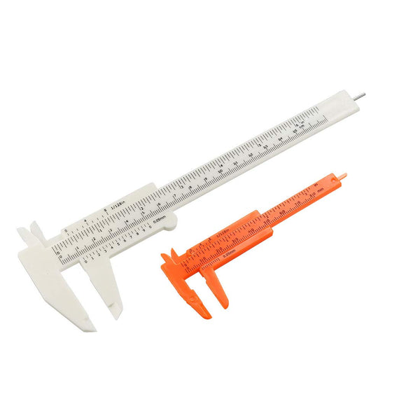 uxcell Vernier Caliper 80mm 150mm Mini Double Scale Plastic Ruler Measuring Tool, White Orange, 1 Set