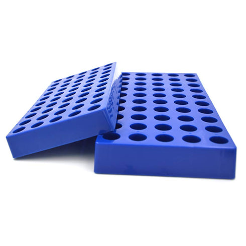 Vial Racks for 2mL Vials, 5 Pack, Blue Polypropylene, 50 Holes, 7.375" x 3.75" x .875", Autoclavable, CV2055