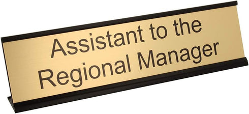 ExcelMark Assistant to the Regional Manager Desk Plate – Gold Name Plate with Black Holder, 2" x 8"