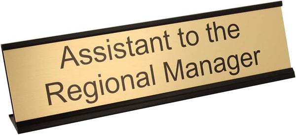 ExcelMark Assistant to the Regional Manager Desk Plate – Gold Name Plate with Black Holder, 2" x 8"