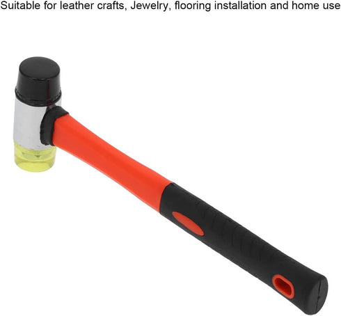 Rubber Mallet Hammer Double Faced Soft Mallet, 40mm Diameter with 10.4" Soft Fiberglass Handle