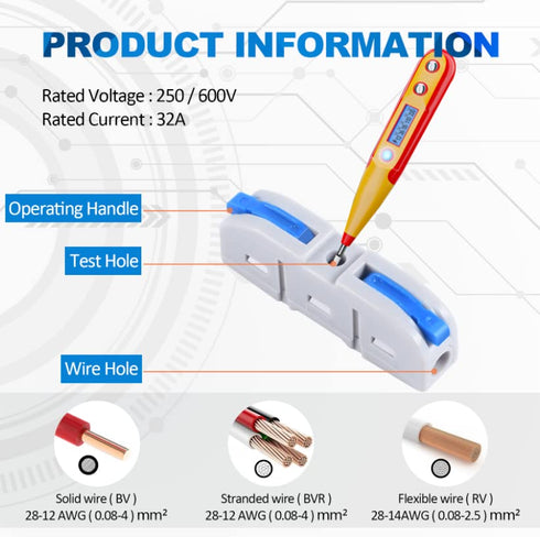 Lever Wire Connectors, HTCELLE 60-Piece Quick Connect Electrical Splicing Kit for Compact Inline Terminals - 28-12 AWG, 1 in 1 out