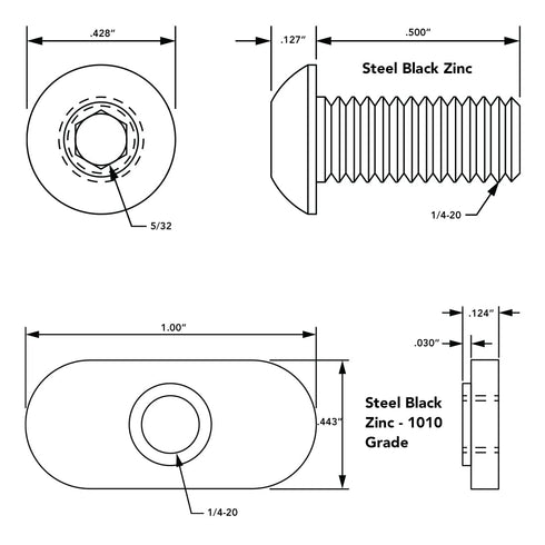8020, 3393, 10 Series Bolt Combo, 1/4-20 x 0.5 Inch Button Head Socket Cap Screw with T-Nut Set (12 Pack)