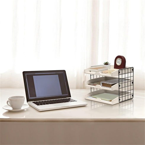Elegant Designs HG1022-WWH Wood Desk Organizer, Home Office Mail Letter Tray with 3 Shelves, White Wash