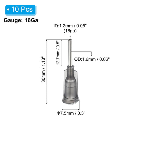 16Ga 0.5 Inch 10Pcs PATIKIL x Dispensing Needle Tips, Stainless Steel and Plastic Glue Needle Tube Blunt Tips with Luer