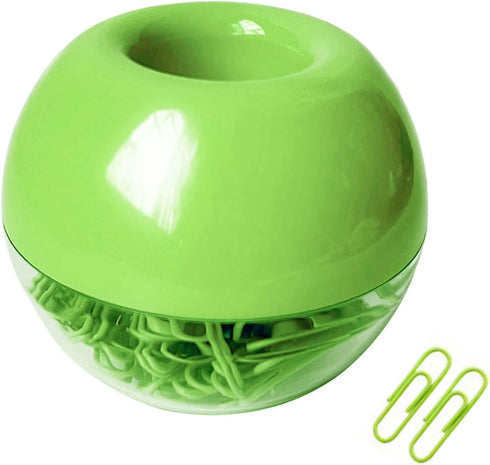 Magnetic Paper Clip Holder, Lime Green with 100pcs 28mm (1.1") Paper Clips, Cute Office Supplies for Desk Organizer