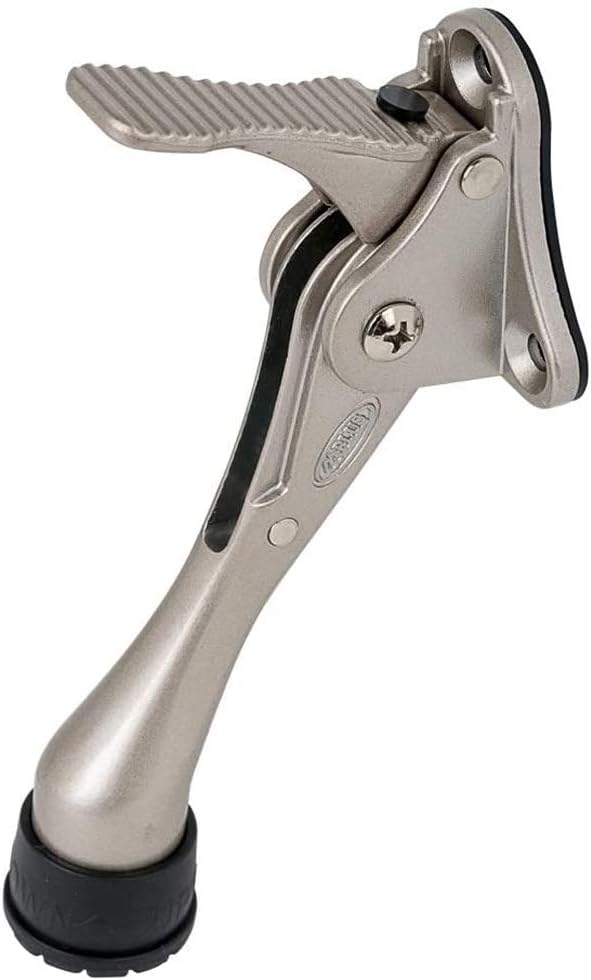 Door Stopper, One-Touch Semi-Automatic Metal with Non-Slip Rubber Tip for Wood, Concrete, Tiled, Carpeted Floors (4inch