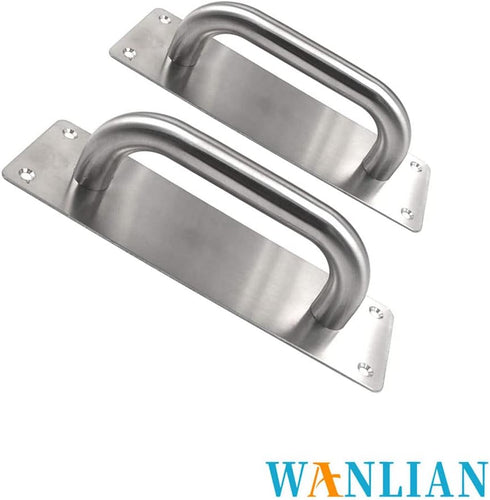 WANLIAN 2Pcs Pull Push Door Plate Handle - 8inch Stainless Steel Heavy Duty Barn Door Pull with Mounting Screws (Silver)