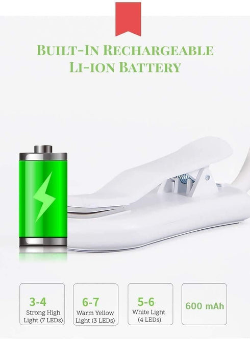 QEBIDUM 5 3 Clip On Book Reading Light for Bed, Clamp On Book Light with LED Eye Care, Color Changeable, Battery