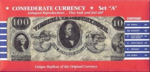 Historical Documents Set: 25 (Set Set Confederate Currency Replica Notes A, B, C, & D) - Civil War Era Currency Replica