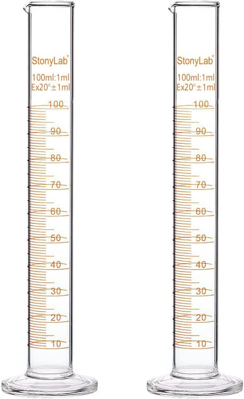 StonyLab 2-Pack 100ml Borosilicate Glass Graduated Measuring Cylinder
