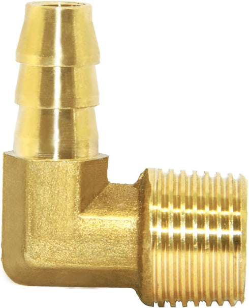 Joywayus Brass Hose Fitting, 90 Degree Elbow, 3/8" Barb x 3/8" NPT Male Pipe, Water/Fuel/Air (Pack of 2)