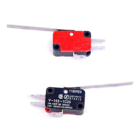 6Pcs V-153-1C25 Micro Limit Switch, Long Straight Hinge Lever Arm SPDT for Arduino (Pack of 6)
