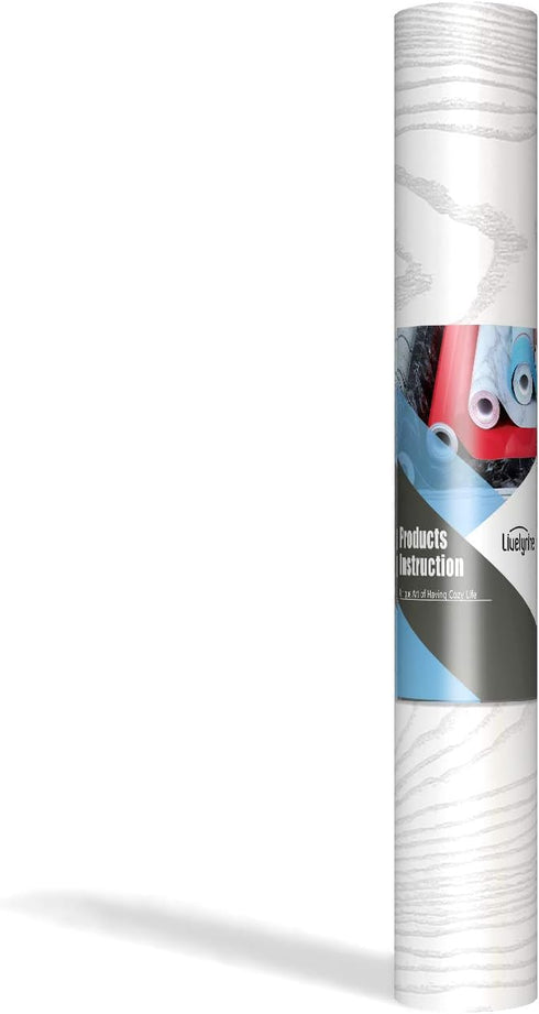 Livelynine White Peel and Stick Wallpaper, Wood Contact Paper for Cabinets, Adhesive Vinyl Wrap for Kitchen Furniture