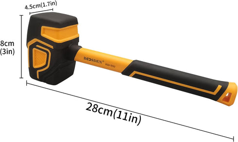 BOOSDEN Rubber Mallet - 10 oz Hammer with Hook, Soft Face Rubber Hammer for Flooring, Woodworking, and Camping
