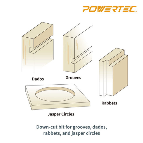 POWERTEC Solid Carbide Downcut 1/8" Spiral Router Bit, 1/4" Shank, 1/8 Inch Cutting Dia. for CNC and Router