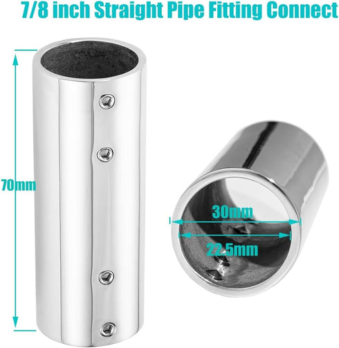 Handrail Straight Pipe Fitting Connector,AICWIOO 7/8 Inch 316 Stainless Steel Emt 2-Way Tube Connector Heavy Duty Bimini Top Hardware Conduit Connector for Deck Yacht/DIY project 2PCS by AICWIOO