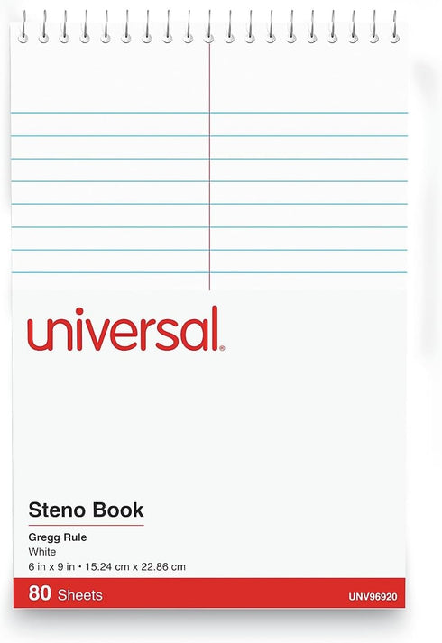 Universal 96920 Steno Book, Gregg Rule, 6 x 9, White, 80 Sheets